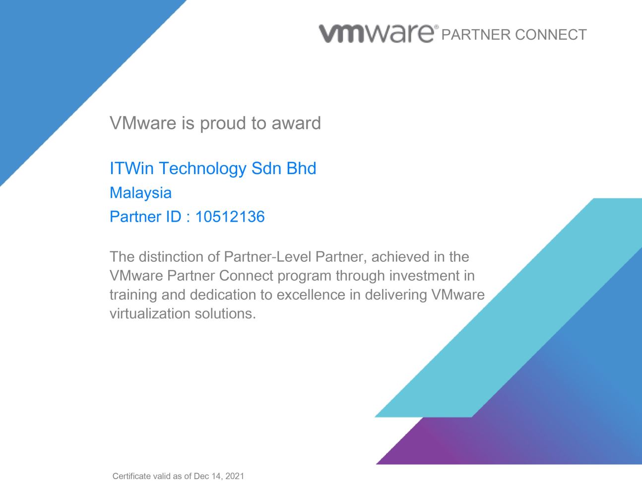 VMware Partner Certificate - ITWin Technology Sdn Bhd