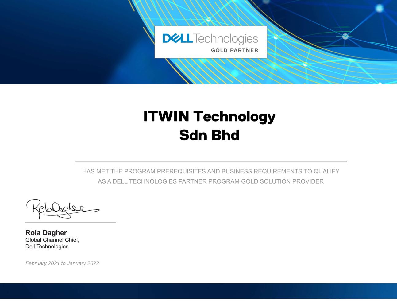 DELL Gold Partner Certificate - ITWin Technology Sdn Bhd