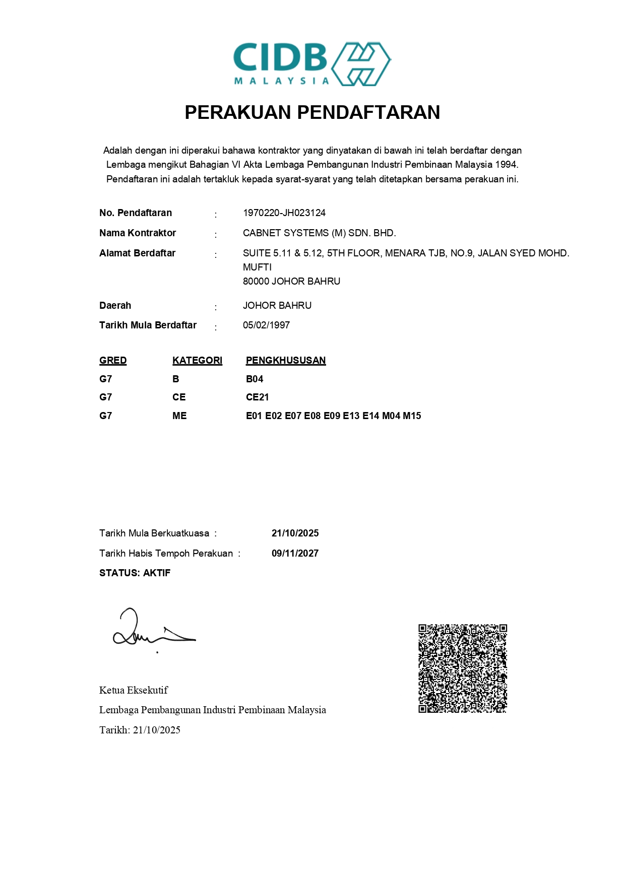 CIDB Certificate